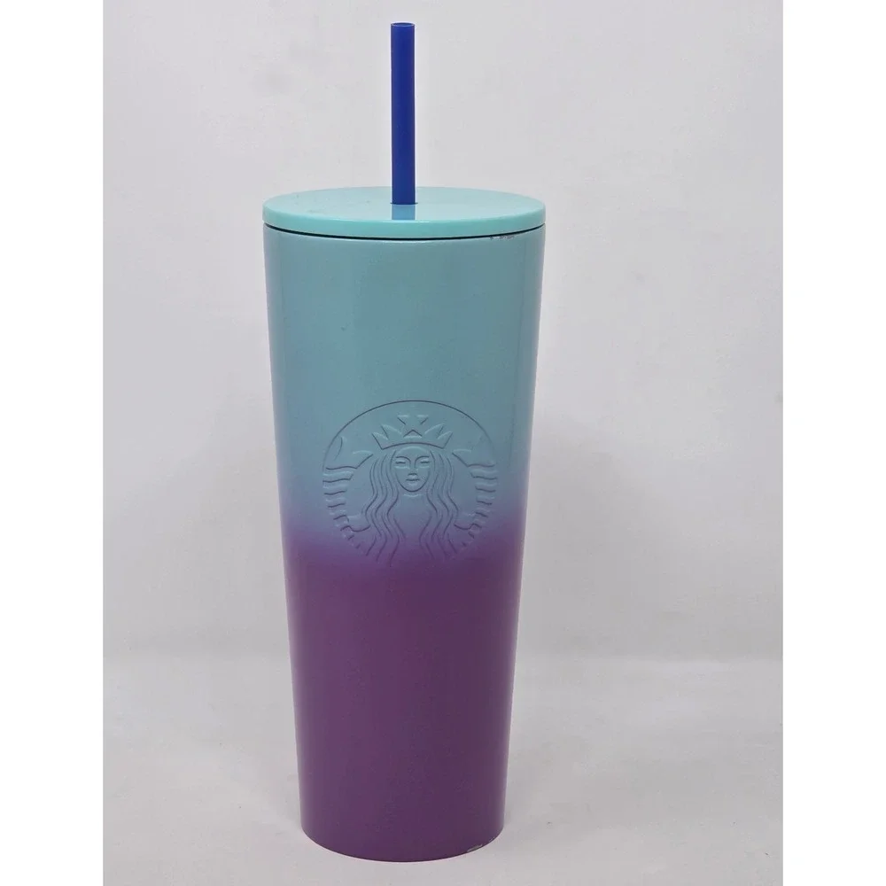 Starbucks 2021 Teal Blue Purple Ombre 24 oz Venti Stainless Steel Cold Tumbler